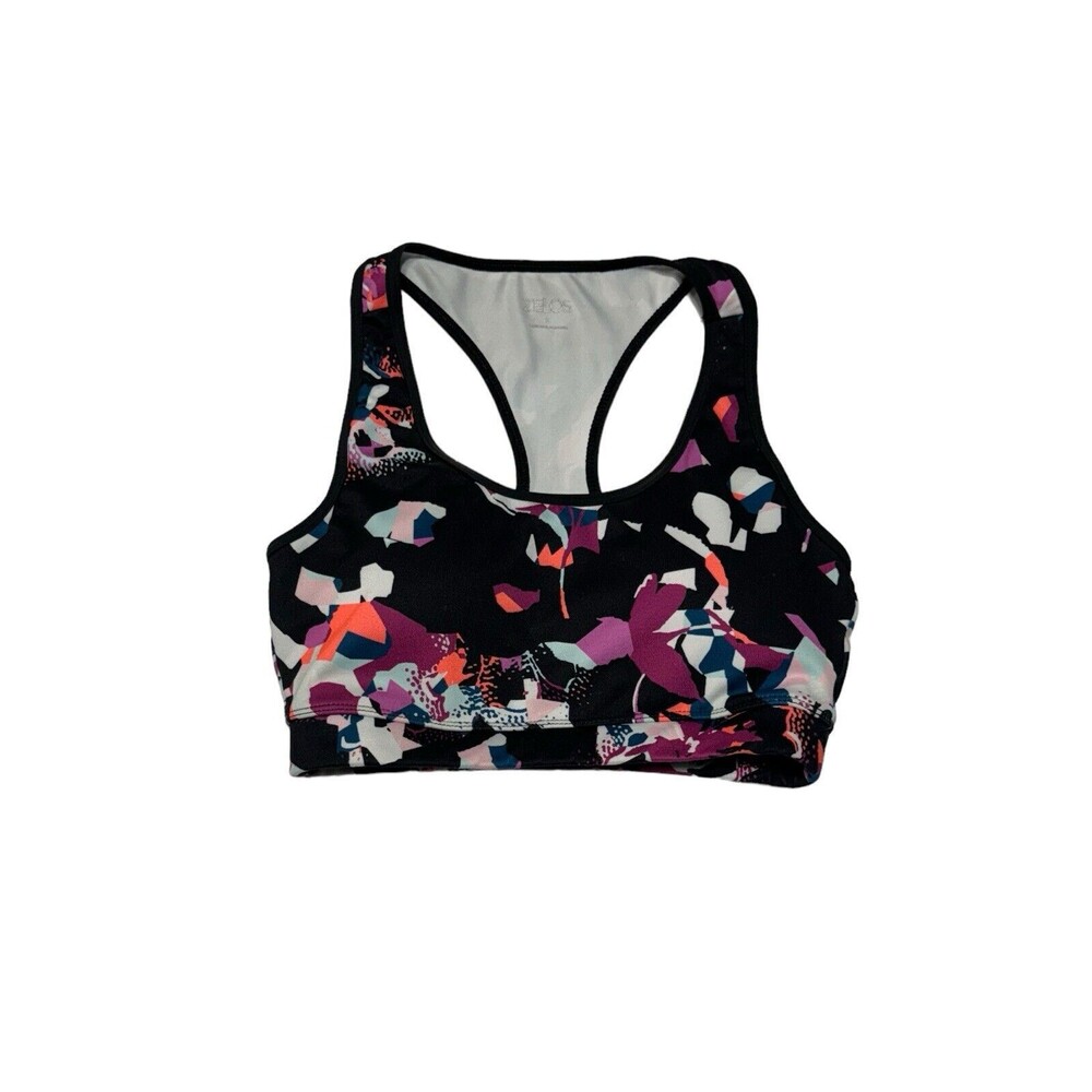 Zelos Black Racerback Sports Bra‎ Padded Size Small Pink Print Yoga Top